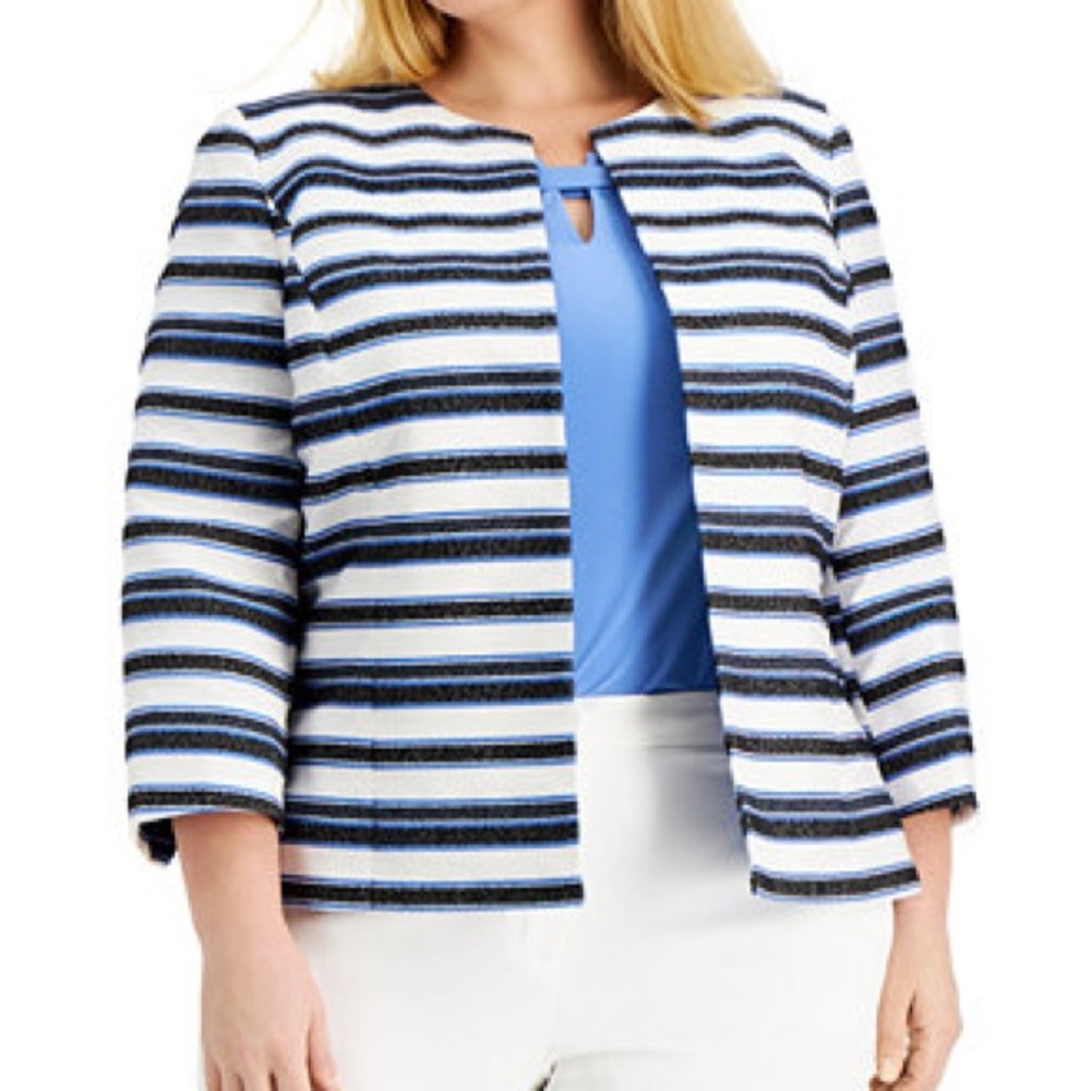 Kasper Women's Striped Blazer - Black, White, Blue